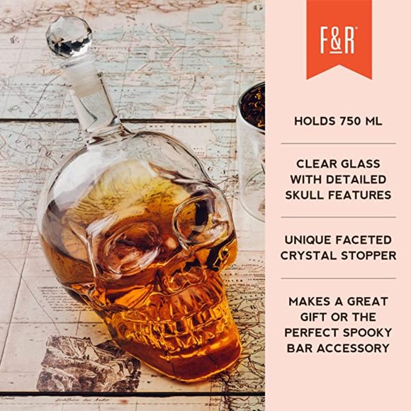 Clear Glass Skull Liquor Decanter, Clear Glass Skull Shaped Whiskey Decanter New - Picture 3 of 6